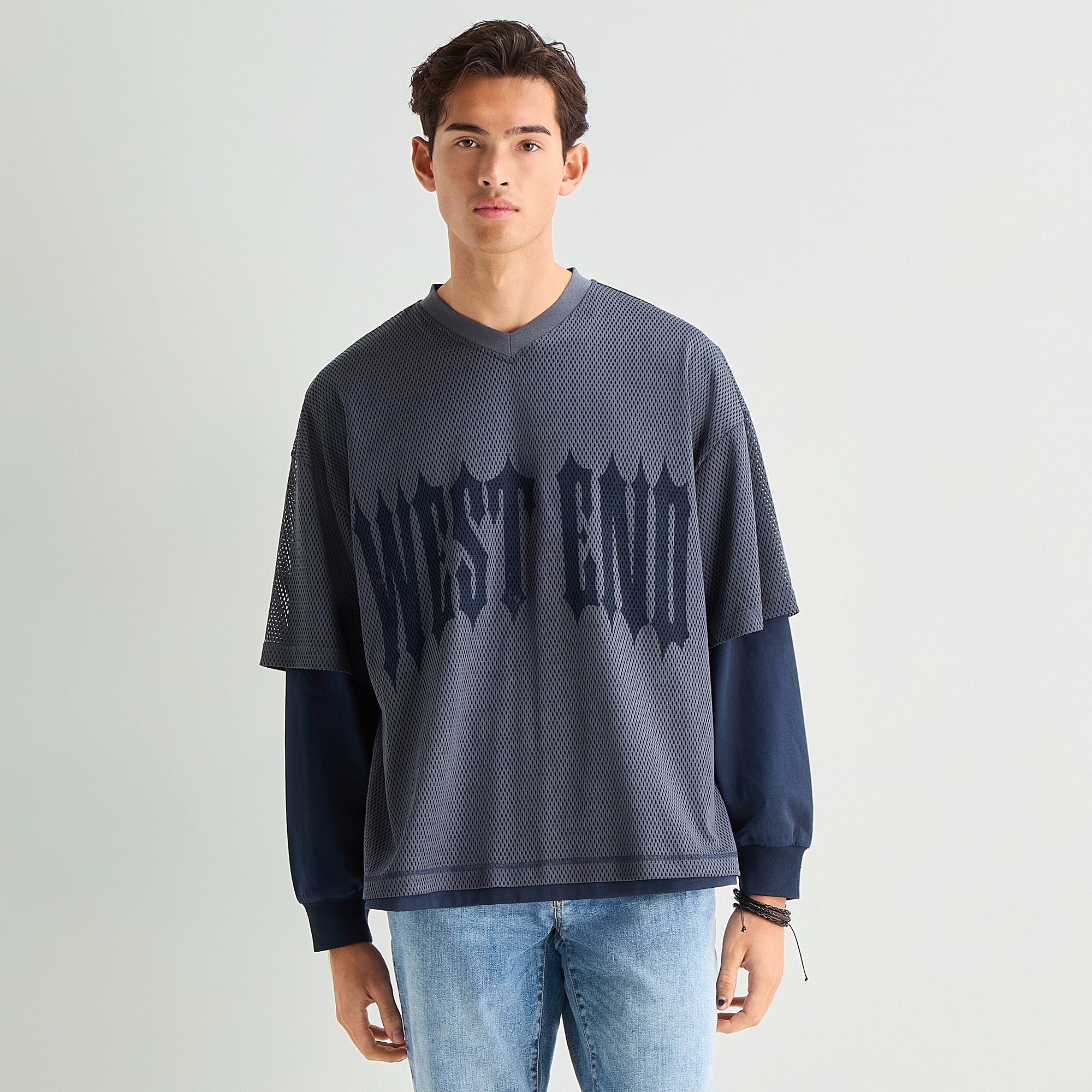 Arizona Mens Crew Neck Short Sleeve Twofer Jersey