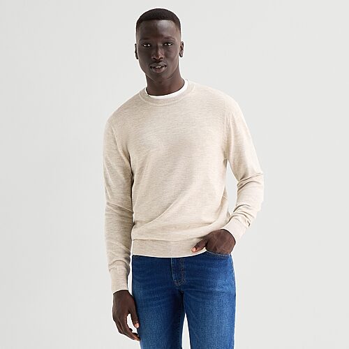 Mutual Weave Mens Crew Neck Long Sleeve Pullover Sweater In Beige