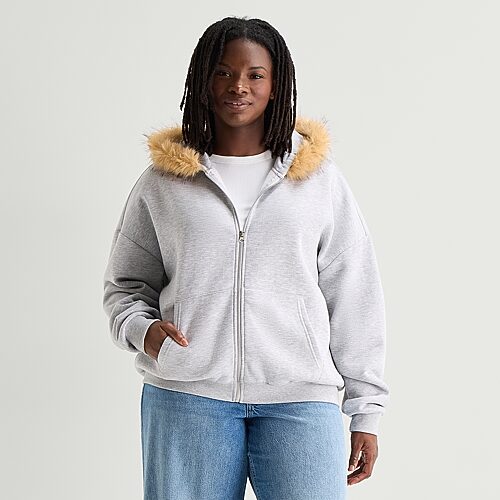 Forever 21 Womens Juniors Plus Long Sleeve Zipper Hoodie In Gray
