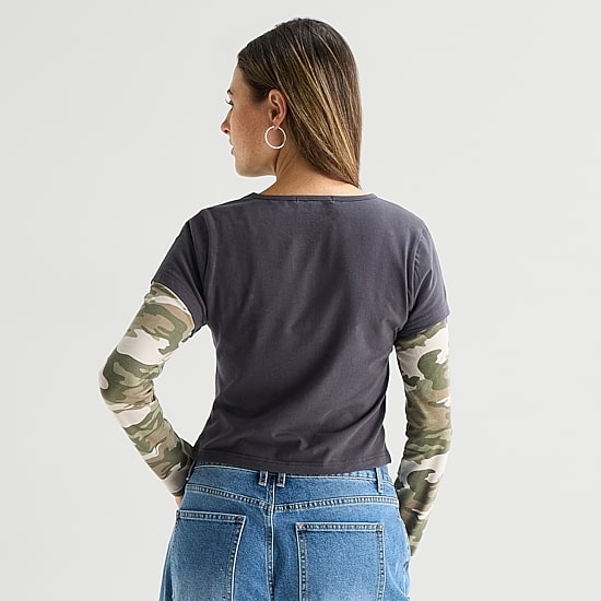 Forever 21 Womens Juniors Round Neck Long Sleeve T-Shirt