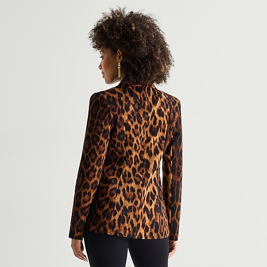 Bold Elements Womens Single Breasted Leopard Regular Fit Blazer