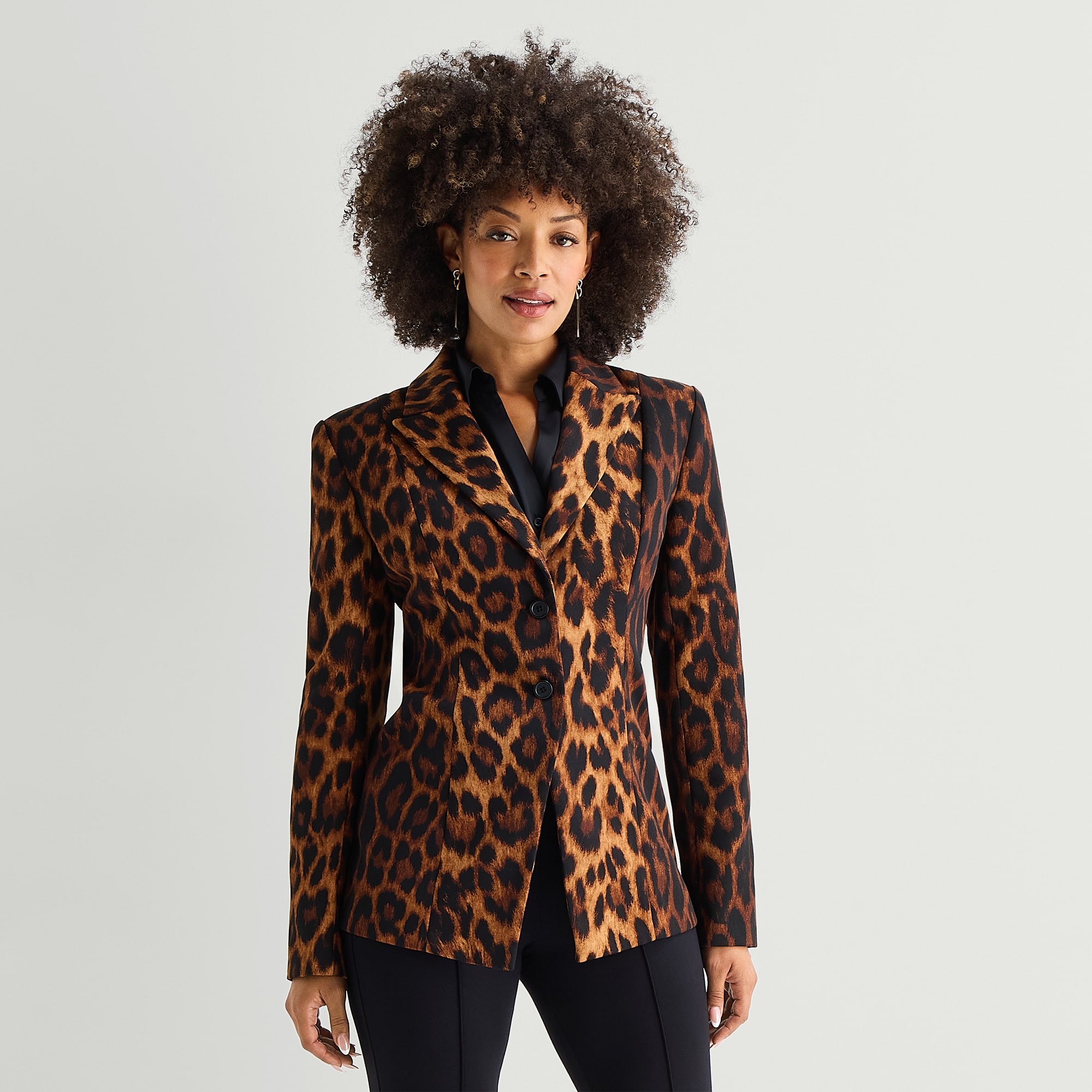 Bold Elements Womens Double Breasted Leopard Regular Fit Blazer