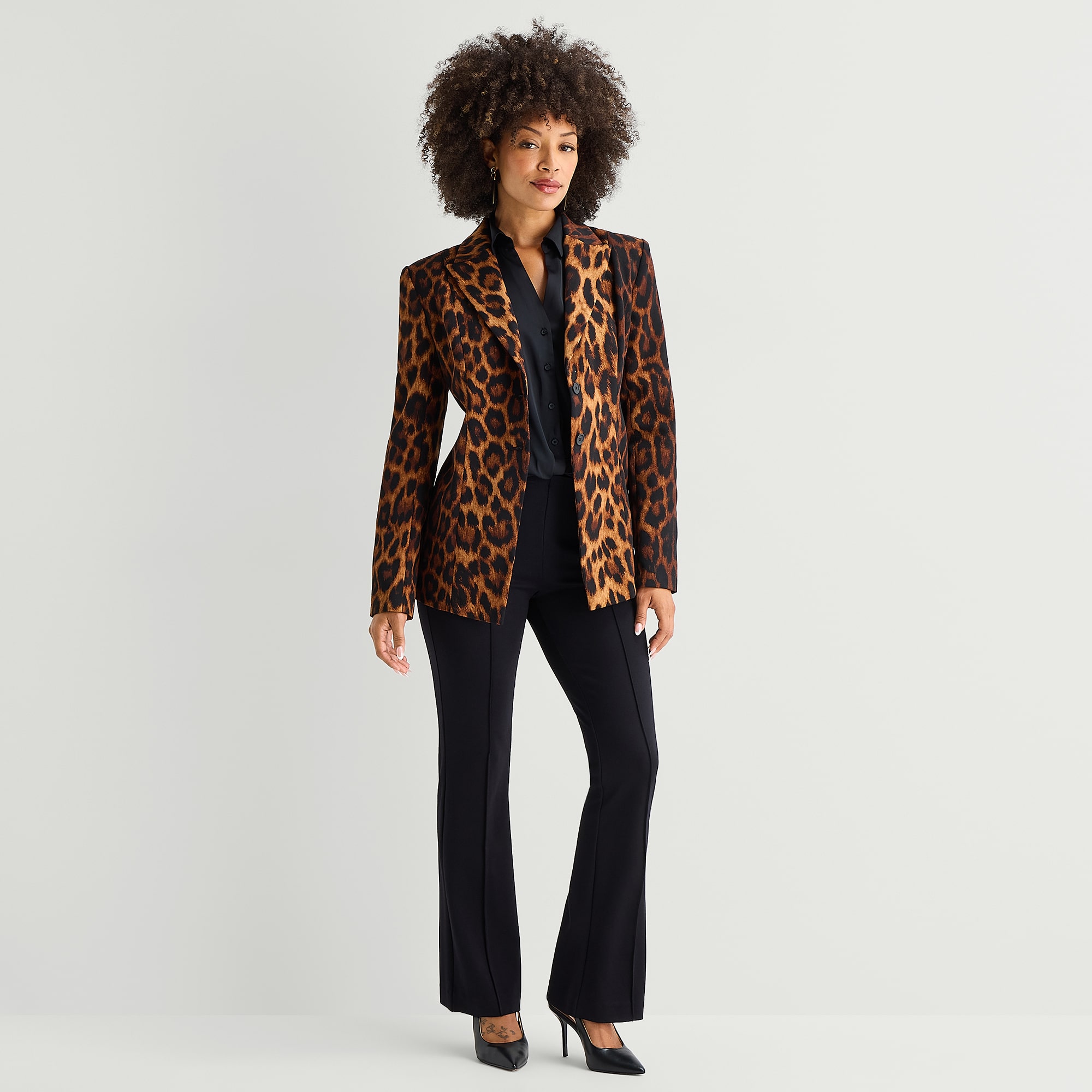 Bold Elements Womens Double Breasted Leopard Regular Fit Blazer