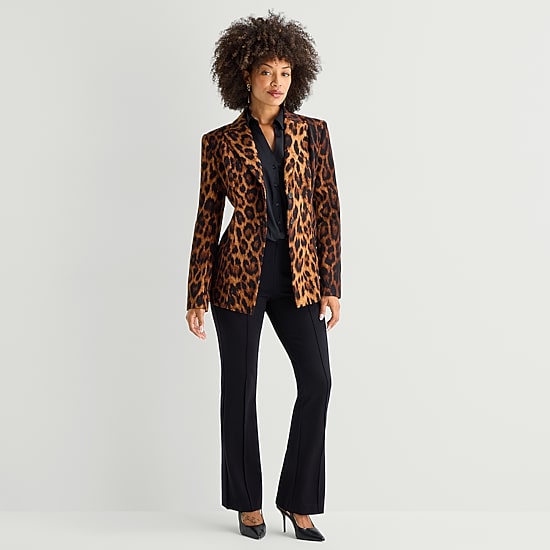 Bold Elements Womens Single Breasted Leopard Regular Fit Blazer