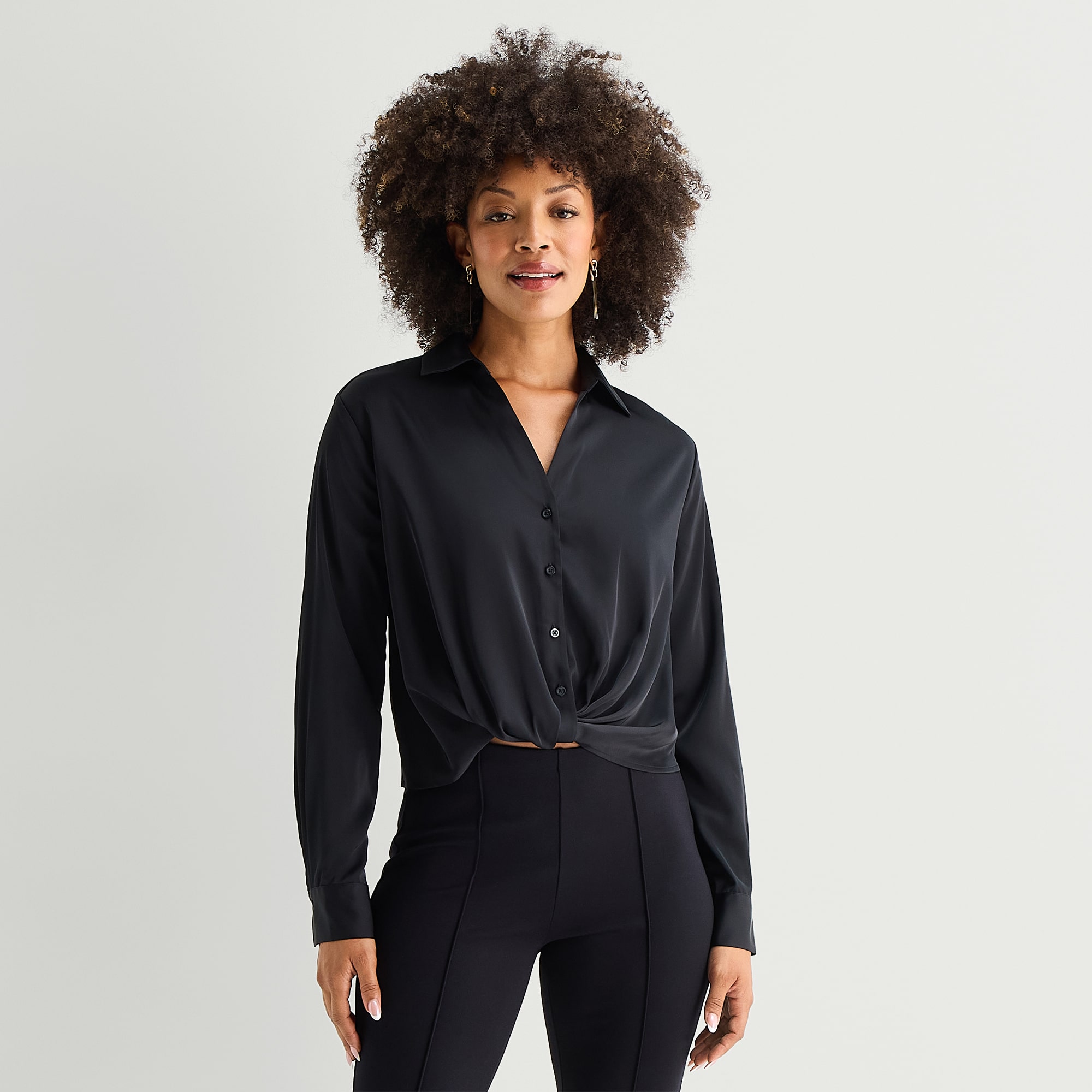 Bold Elements Womens Long Sleeve Satin Blouse