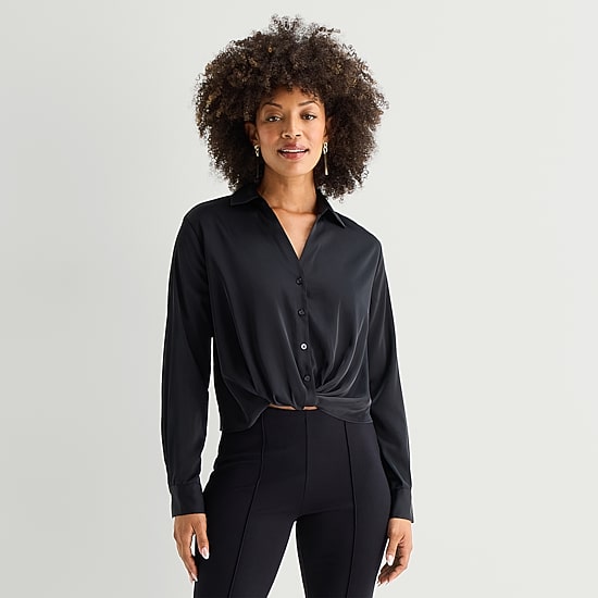 Bold Elements black long sleeve satin blouse