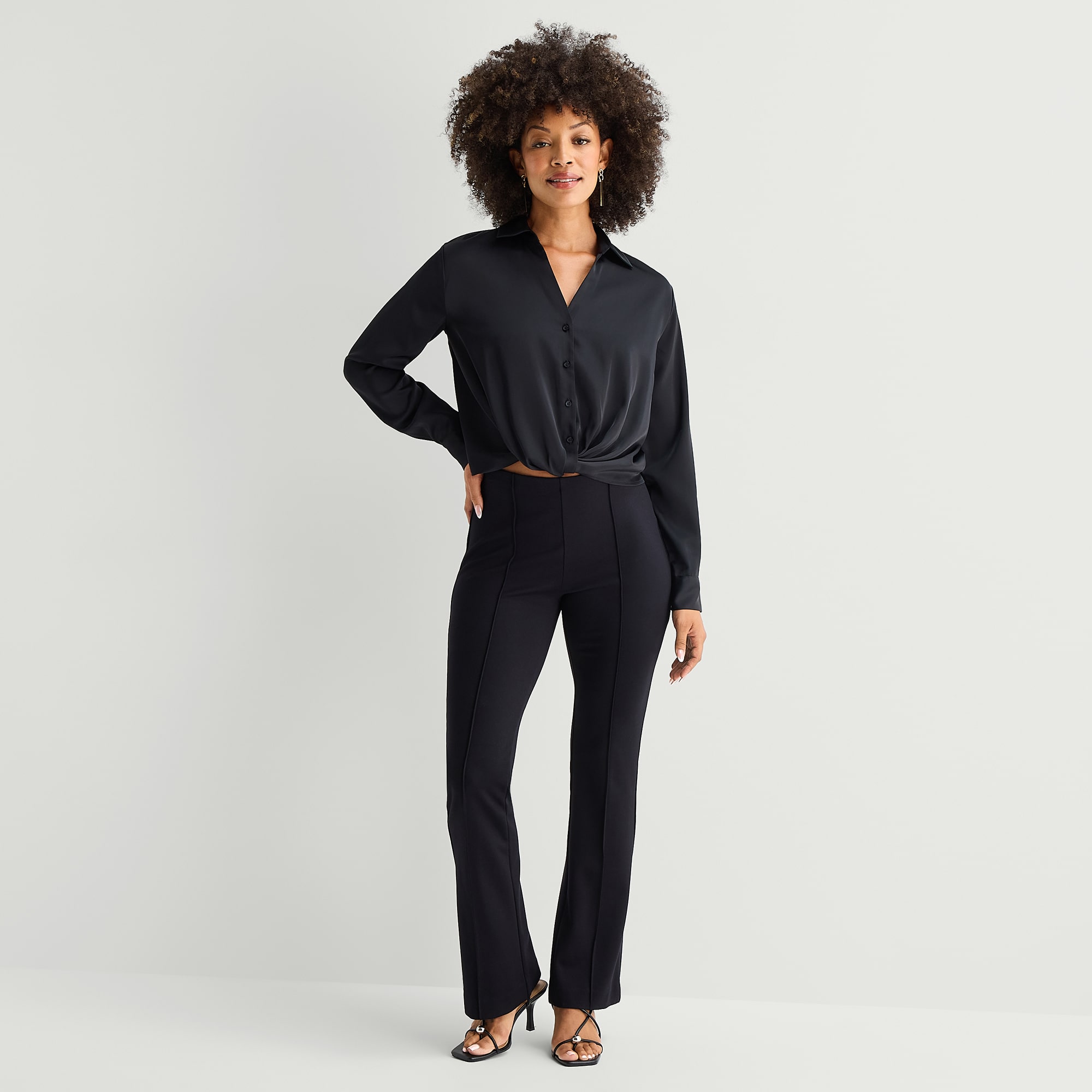 Bold Elements Womens Long Sleeve Satin Blouse