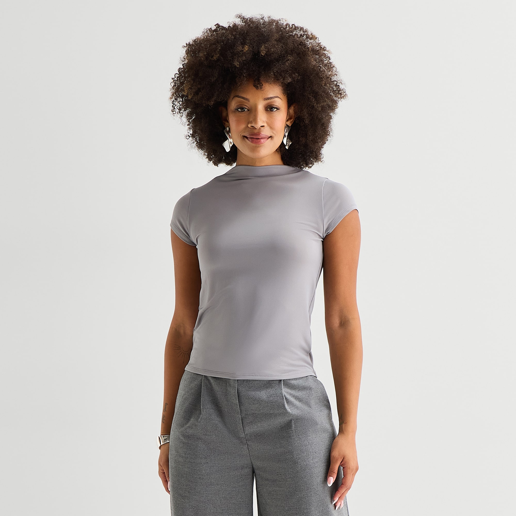 Bold Elements Womens Short Sleeve Mock Neck Top