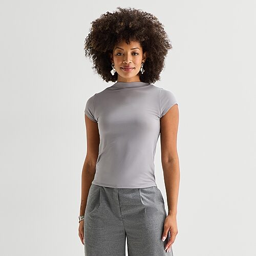 Bold Elements Womens Short Sleeve Mock Neck Top In Gray