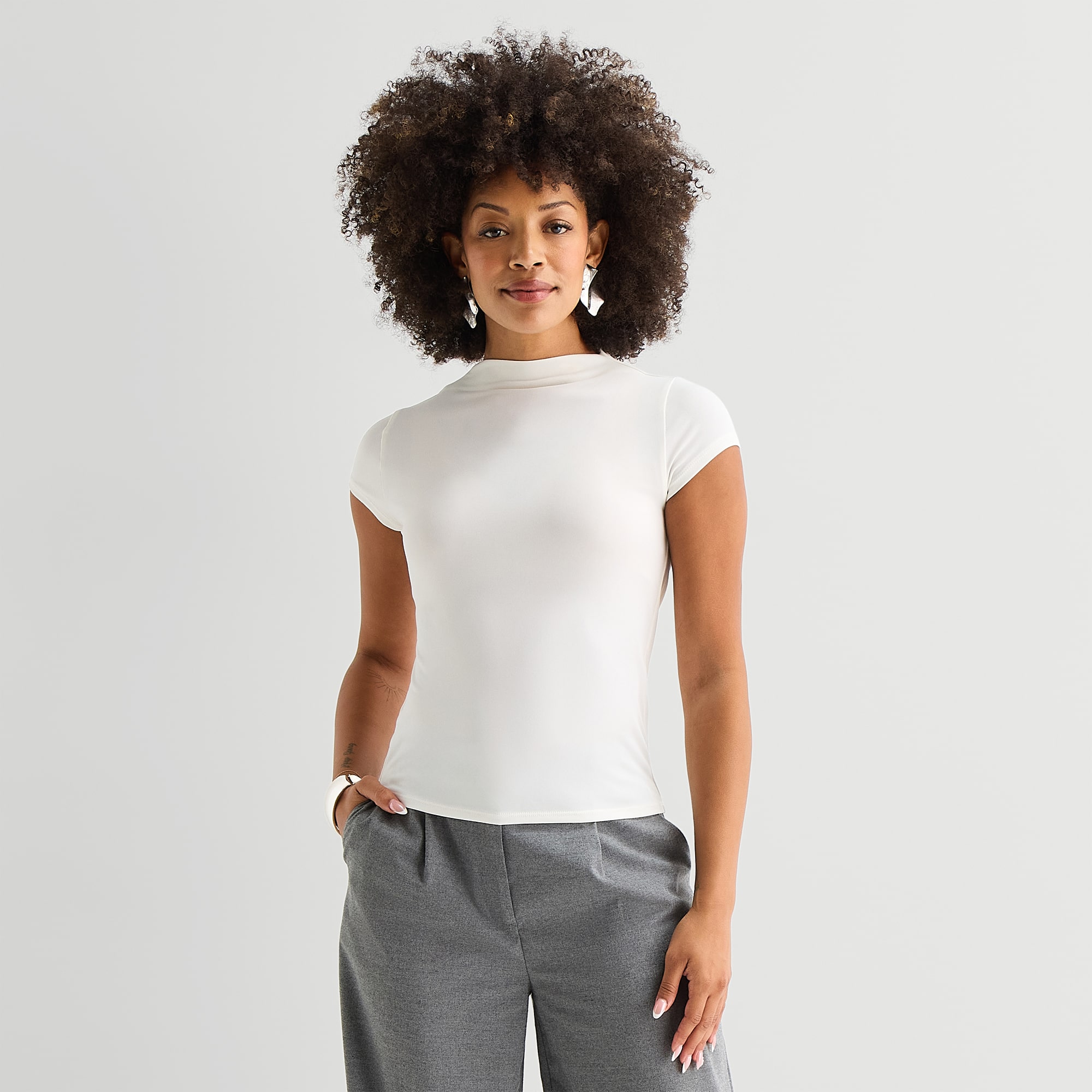 Bold Elements Womens Short Sleeve Mock Neck Top