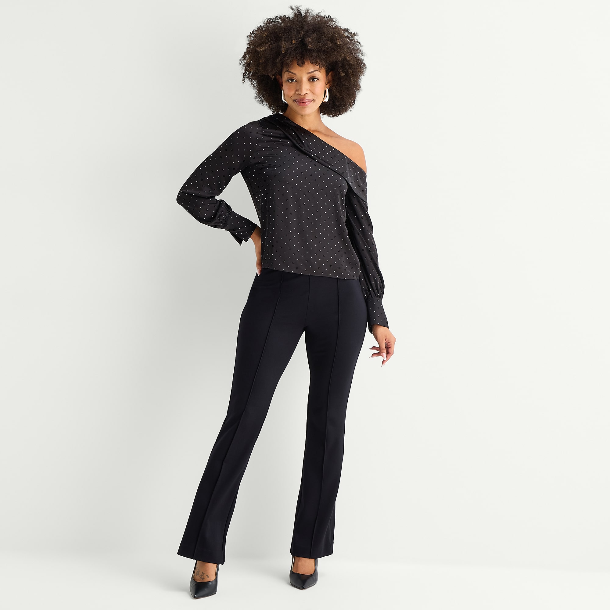 Bold Elements Womens Asymmetrical Neck Long Sleeve Satin Blouse