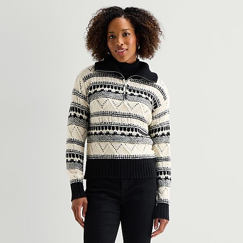 St. John's Bay Womens Long Sleeve Striped Pullover Sweater In White