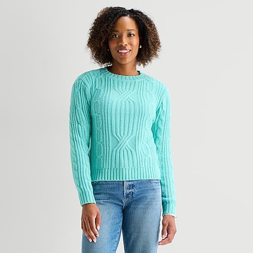St. John's Bay Womens Crew Neck Long Sleeve Pullover Sweater In Blue