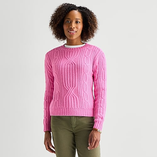 St. John's Bay Womens Crew Neck Long Sleeve Pullover Sweater In Pink