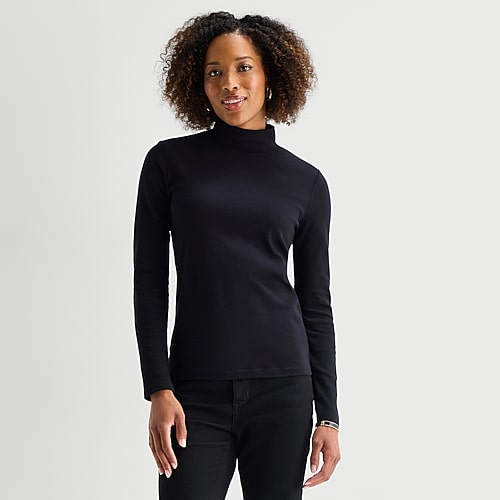St. John's Bay Womens Mock Neck Long Sleeve T-shirt In Black