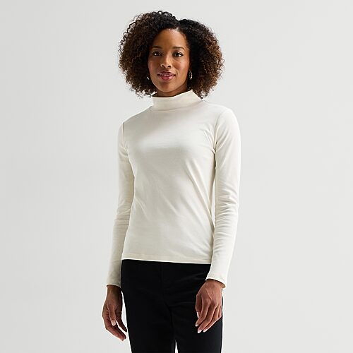 St. John's Bay Womens Mock Neck Long Sleeve T-shirt In White