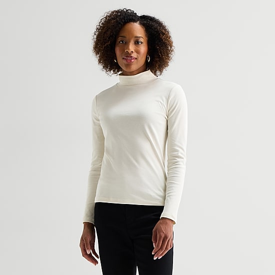 St. John's Bay Womens Mock Neck Long Sleeve T-Shirt