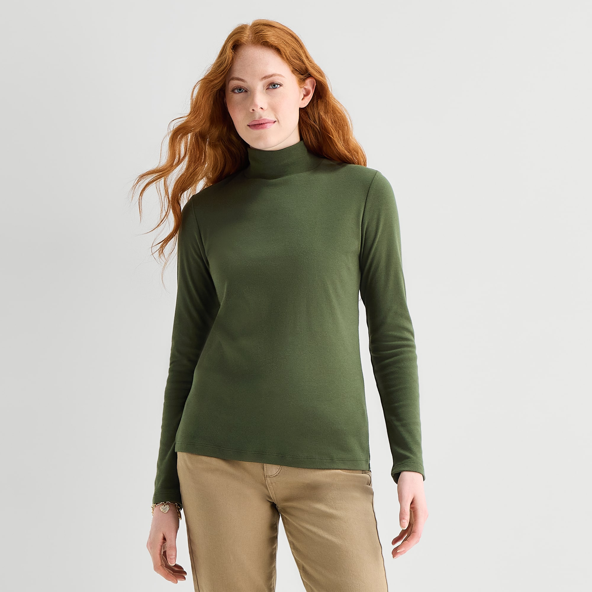 St. John's Bay Womens Mock Neck Long Sleeve T-Shirt