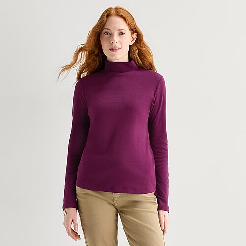 St. John's Bay Womens Mock Neck Long Sleeve T-shirt In Purple