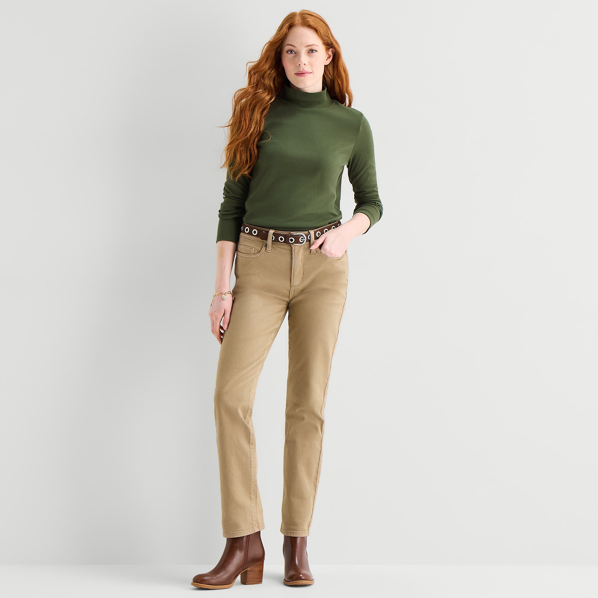 St. John's Bay Womens Mock Neck Long Sleeve T-Shirt