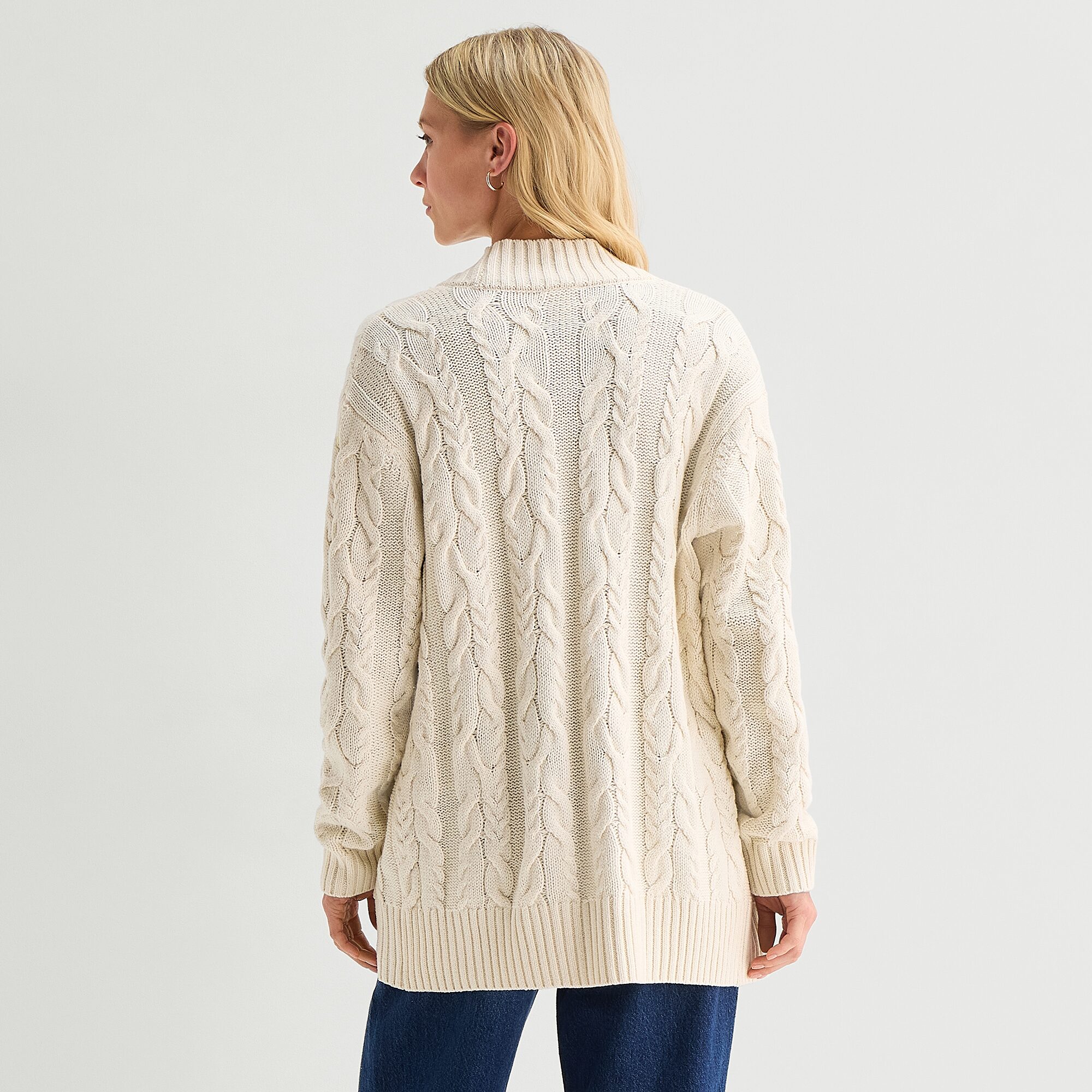 St. John's Bay Womens Long Sleeve Open Front Petite Cable Knit Cardigan