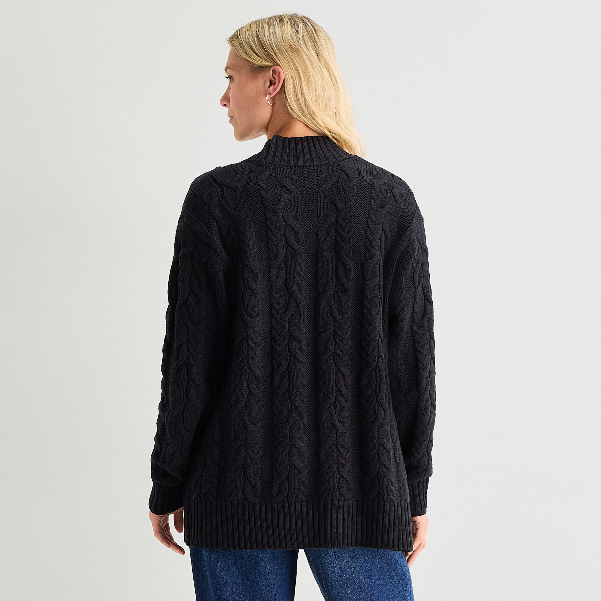St. John's Bay Womens Long Sleeve Open Front Petite Cable Knit Cardigan