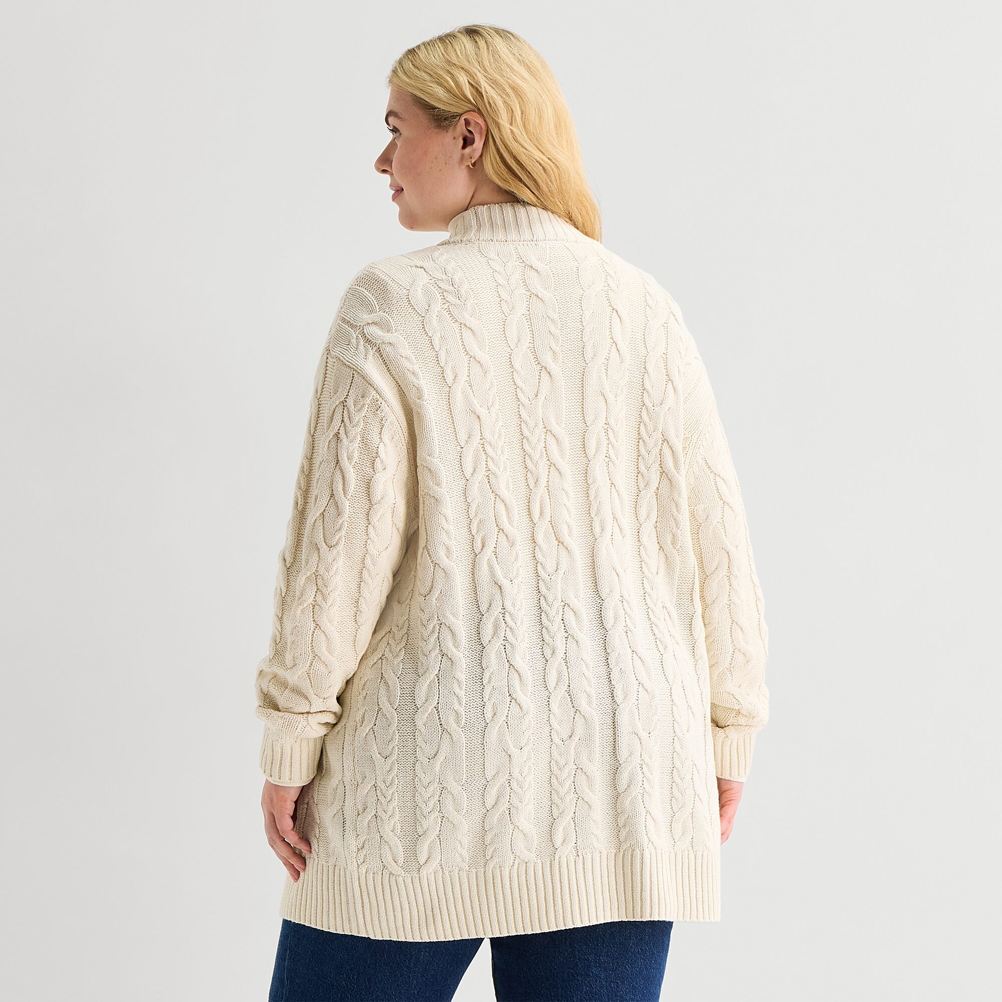 St. John's Bay Womens Long Sleeve Open Front Plus Cable Knit Cardigan