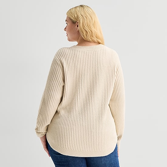 St. John's Bay Plus Womens Crew Neck Long Sleeve Pullover Sweater