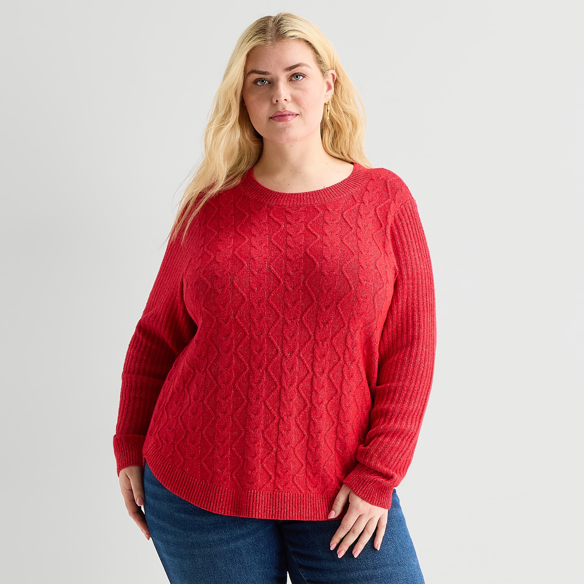 St. John's Bay Plus Womens Crew Neck Long Sleeve Pullover Sweater