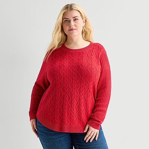 St. John's Bay Plus Womens Crew Neck Long Sleeve Pullover Sweater In Red