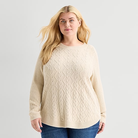 St. John's Bay Plus Womens Crew Neck Long Sleeve Pullover Sweater