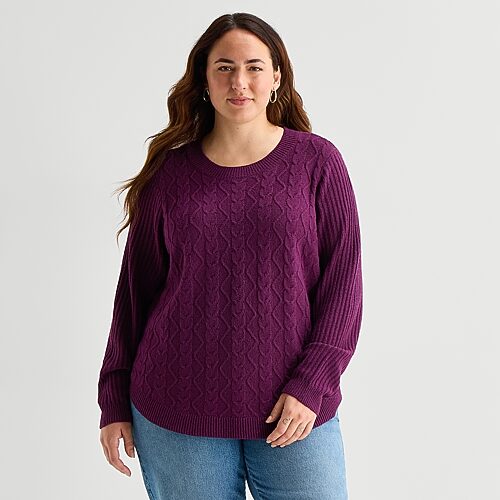 St. John's Bay Plus Womens Crew Neck Long Sleeve Pullover Sweater In Multi