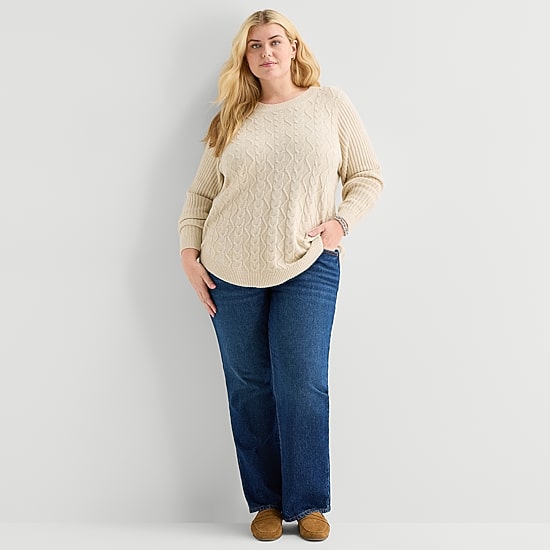 St. John's Bay Plus Womens Crew Neck Long Sleeve Pullover Sweater