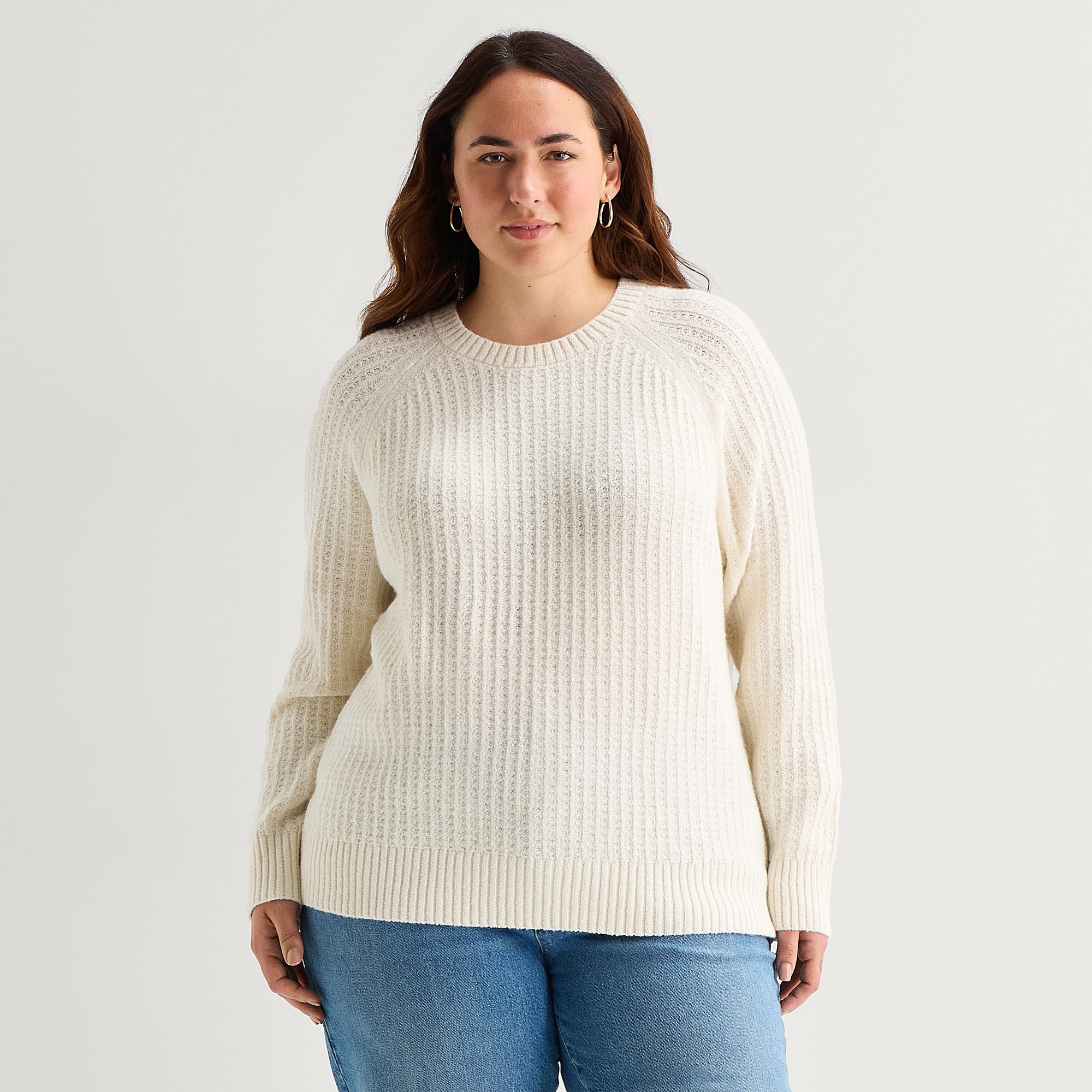 St. John's Bay Plus Womens Crew Neck Long Sleeve Pullover Sweater