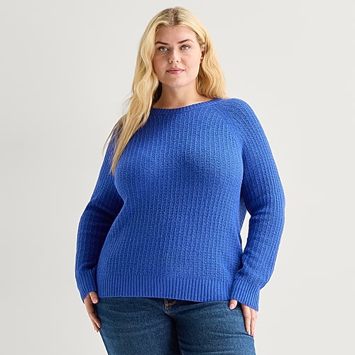 St. John's Bay Plus Womens Crew Neck Long Sleeve Pullover Sweater In Blue