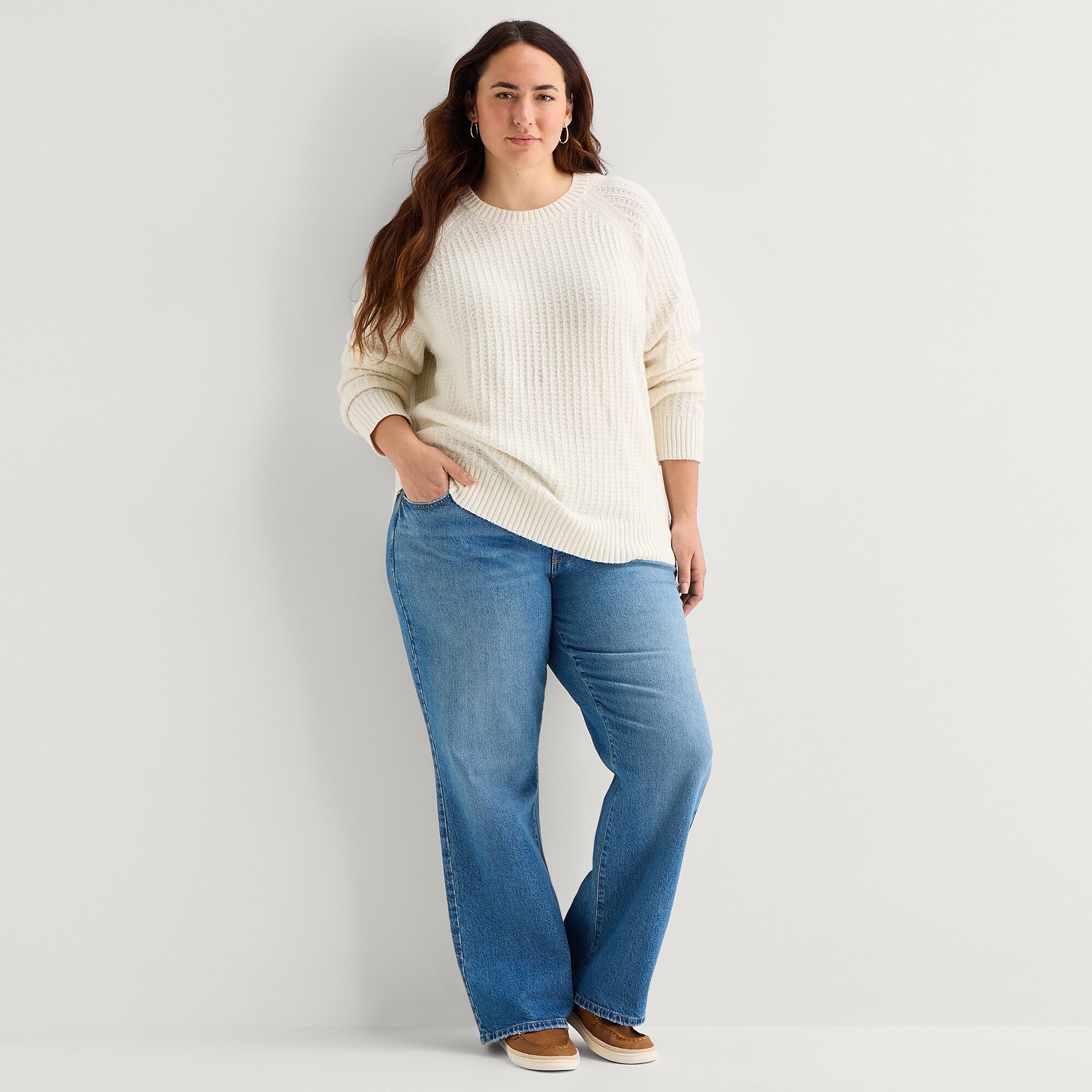 St. John's Bay Plus Womens Crew Neck Long Sleeve Pullover Sweater