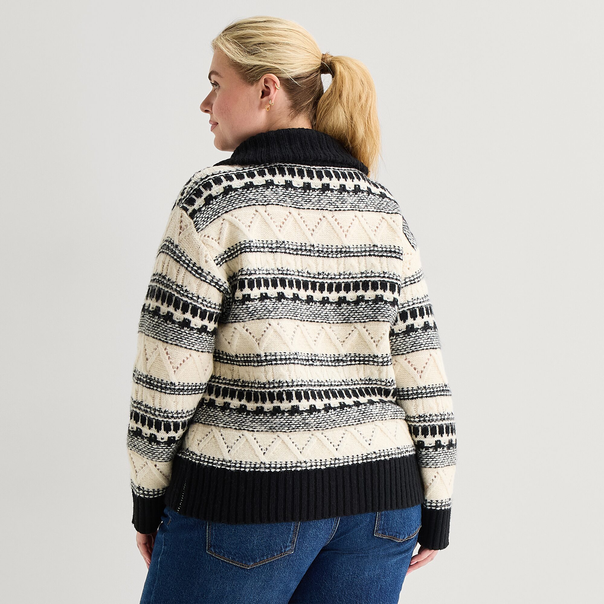 St. John's Bay Womens Long Sleeve Plus Striped Quarter-Zip Pullover Sweater