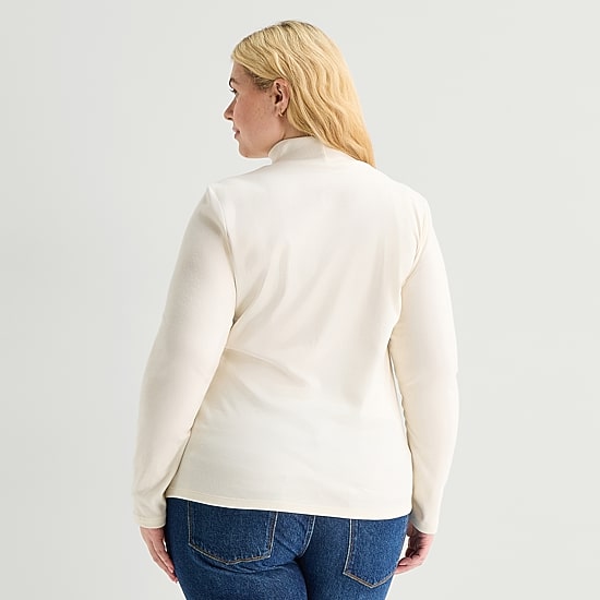 St. John's Bay Womens Plus Mock Neck Long Sleeve T-Shirt