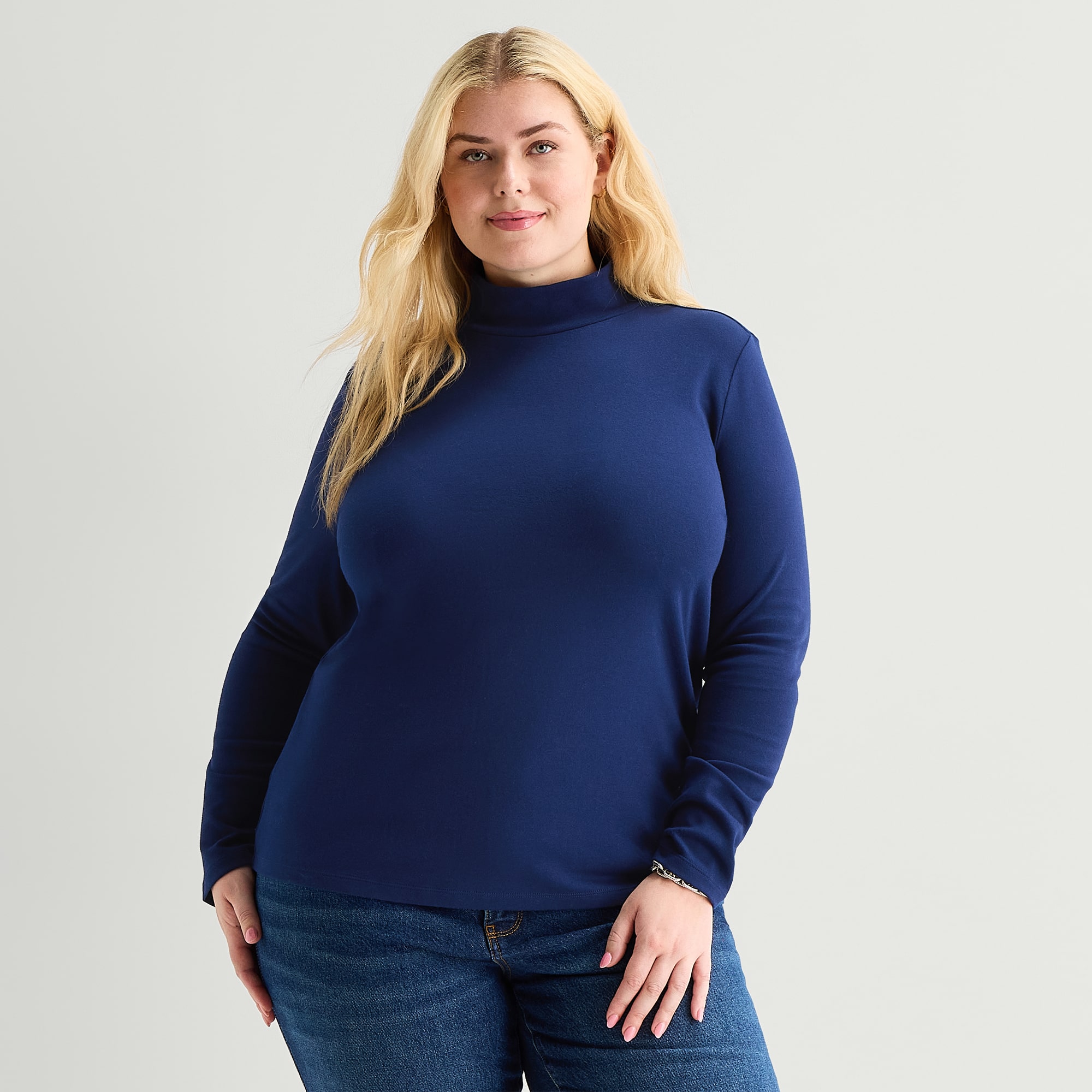 St. John's Bay Womens Plus Mock Neck Long Sleeve T-Shirt