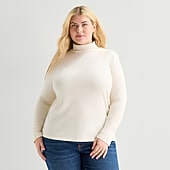 St. John's Bay Womens Plus Mock Neck Long Sleeve T-Shirt