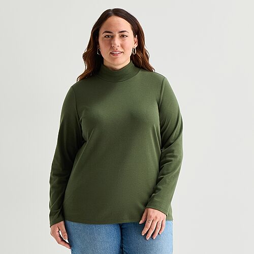 St. John's Bay Womens Plus Mock Neck Long Sleeve T-shirt In Green
