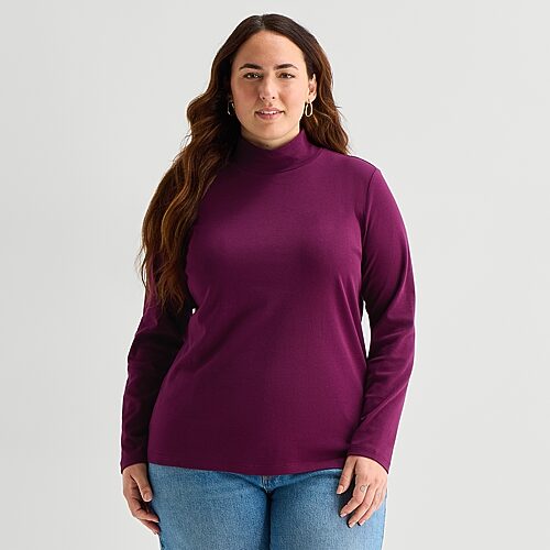 St. John's Bay Womens Plus Mock Neck Long Sleeve T-shirt In Purple
