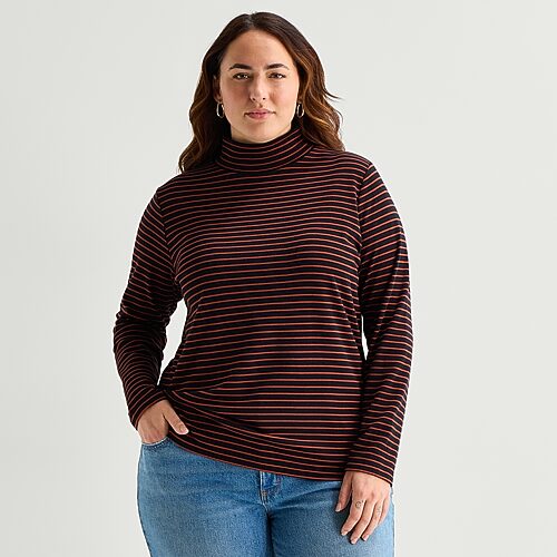 St. John's Bay Womens Plus Mock Neck Long Sleeve T-shirt In Brown