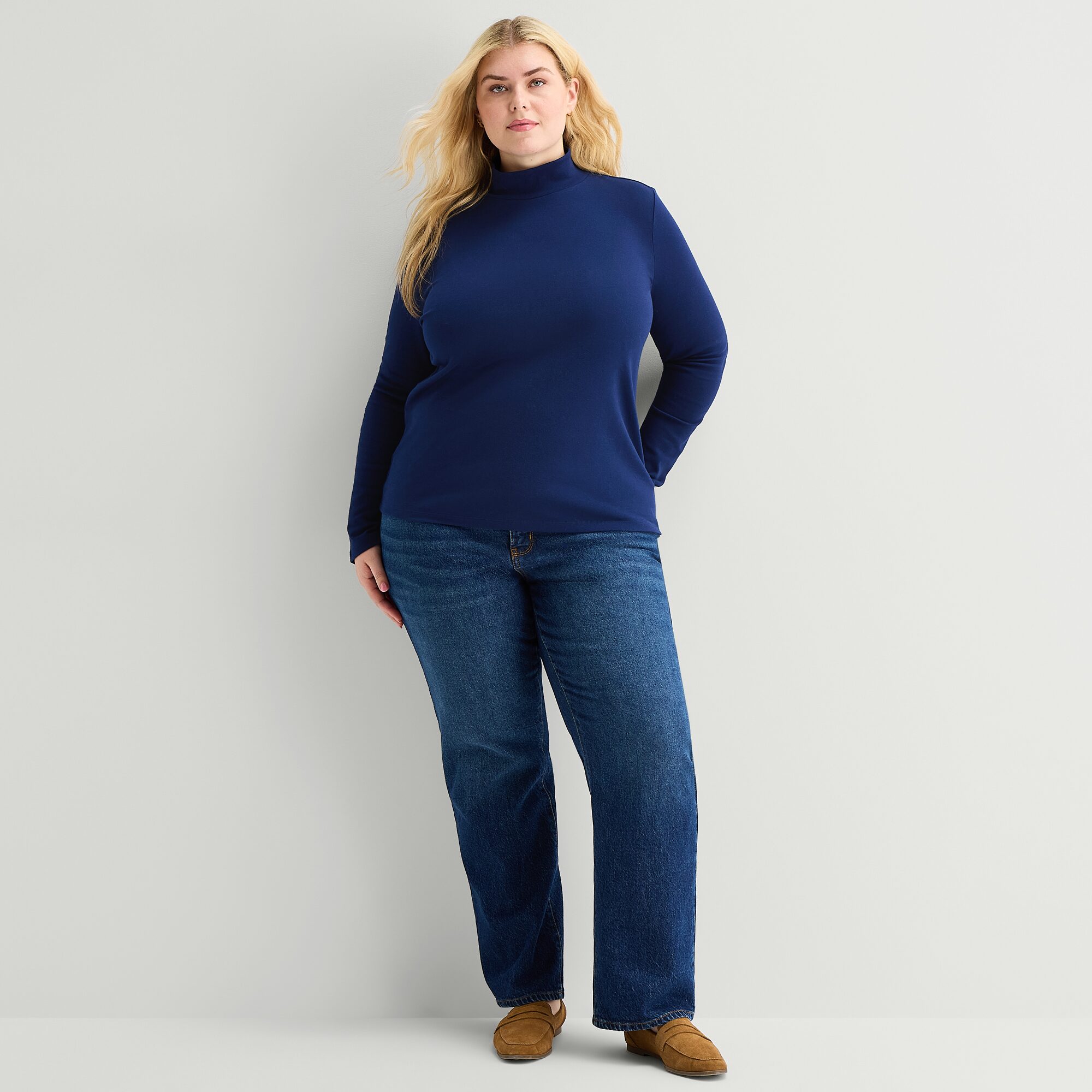 St. John's Bay Womens Plus Mock Neck Long Sleeve T-Shirt