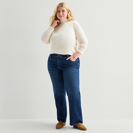 St. John's Bay Womens Plus Mock Neck Long Sleeve T-Shirt