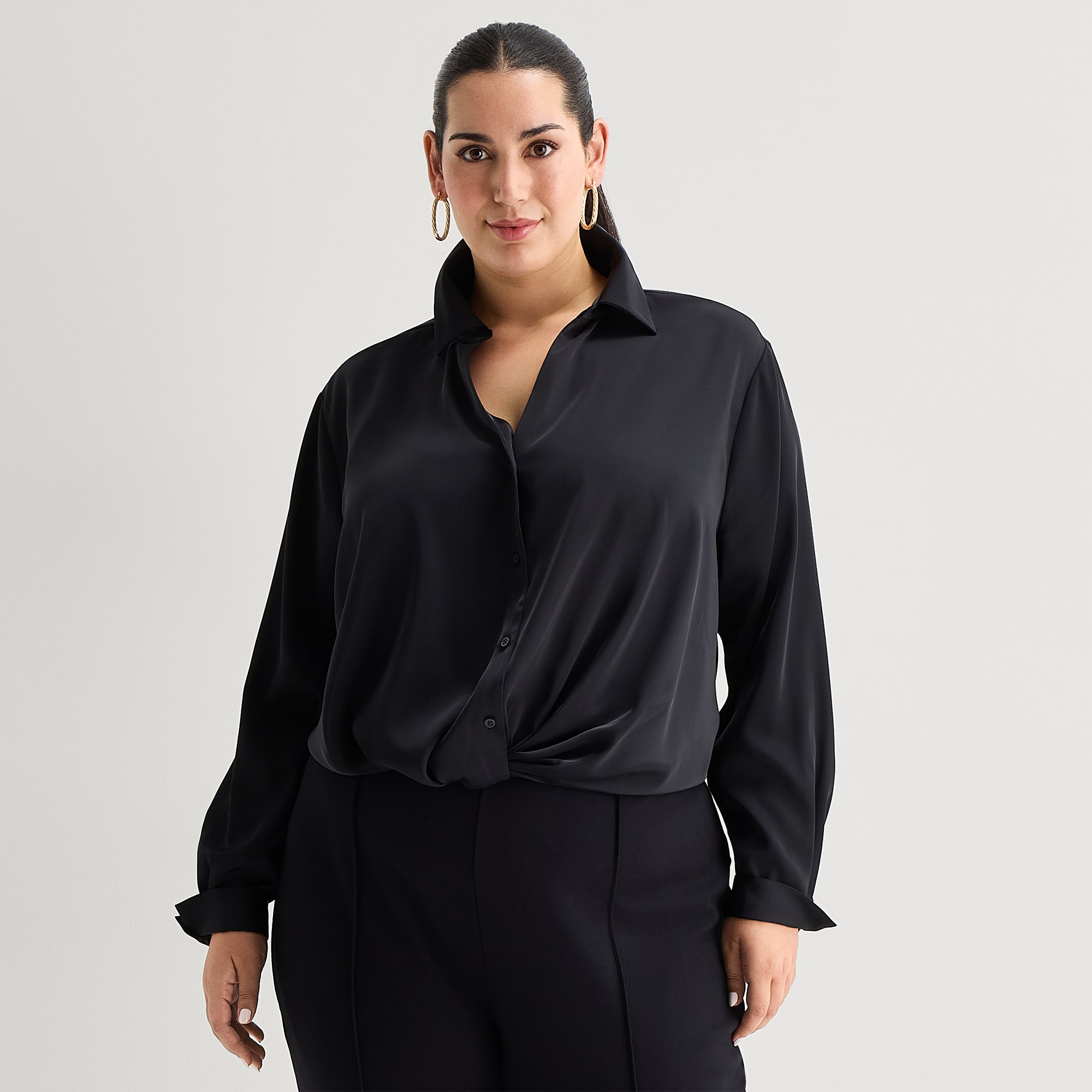 Bold Elements Womens Plus Long Sleeve Satin Blouse