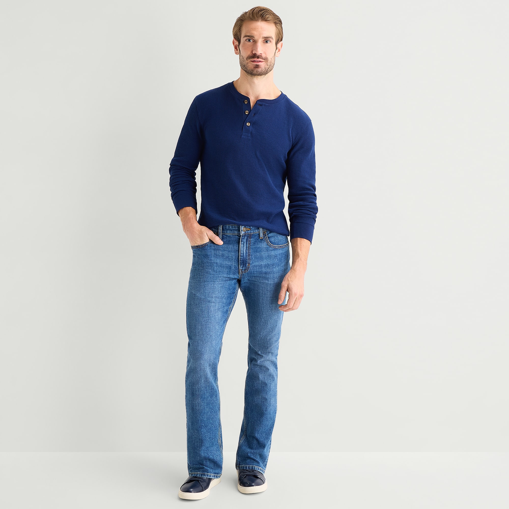 St. John's Bay Waffle Mens Henley Neck Long Sleeve Classic Fit Thermal Top