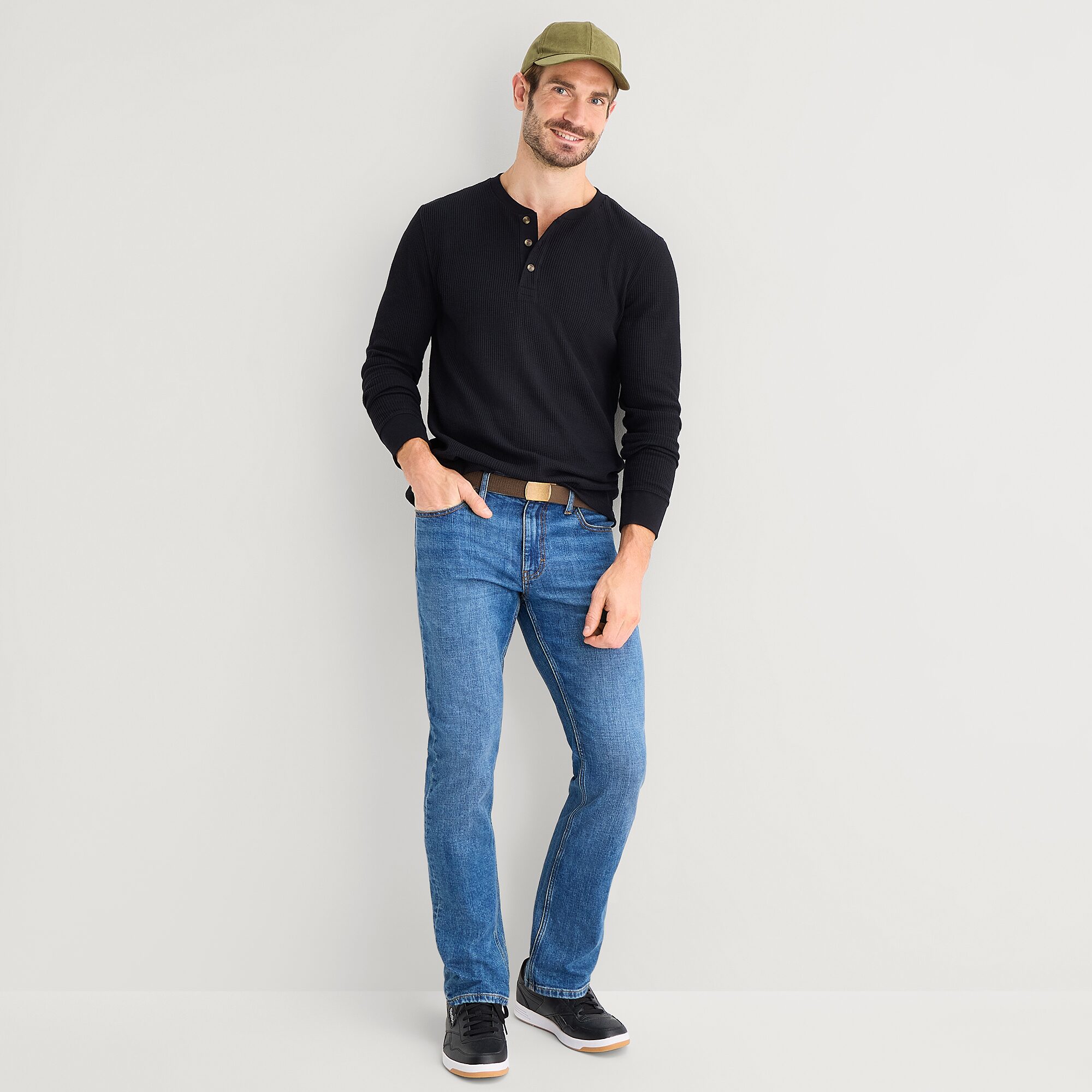 St. John's Bay Waffle Mens Henley Neck Long Sleeve Classic Fit Thermal Top