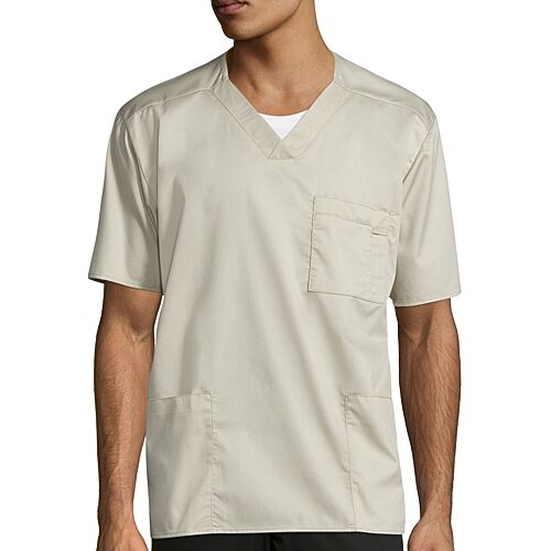 Wink Wonderwork Mens Big and Tall V Neck Short Sleeve Tag Free Scrub Top, 5x-large, Beige