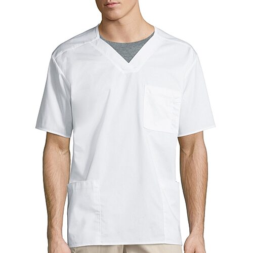 Wink Wonderwork Mens Big and Tall V Neck Short Sleeve Tag Free Scrub Top, 5x-large, White
